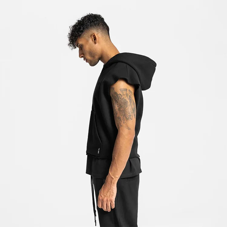 Colete Esportivo de Algodão Masculino Com Capuz