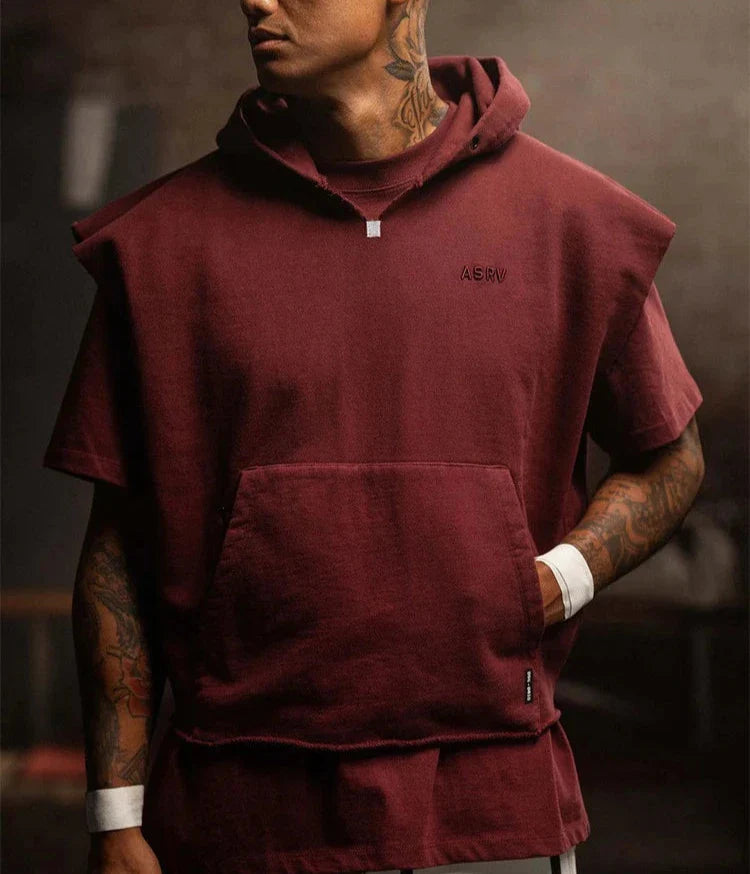 Colete Esportivo de Algodão Masculino Com Capuz