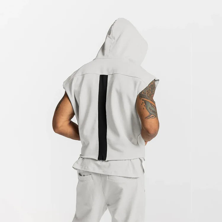 Colete Esportivo de Algodão Masculino Com Capuz