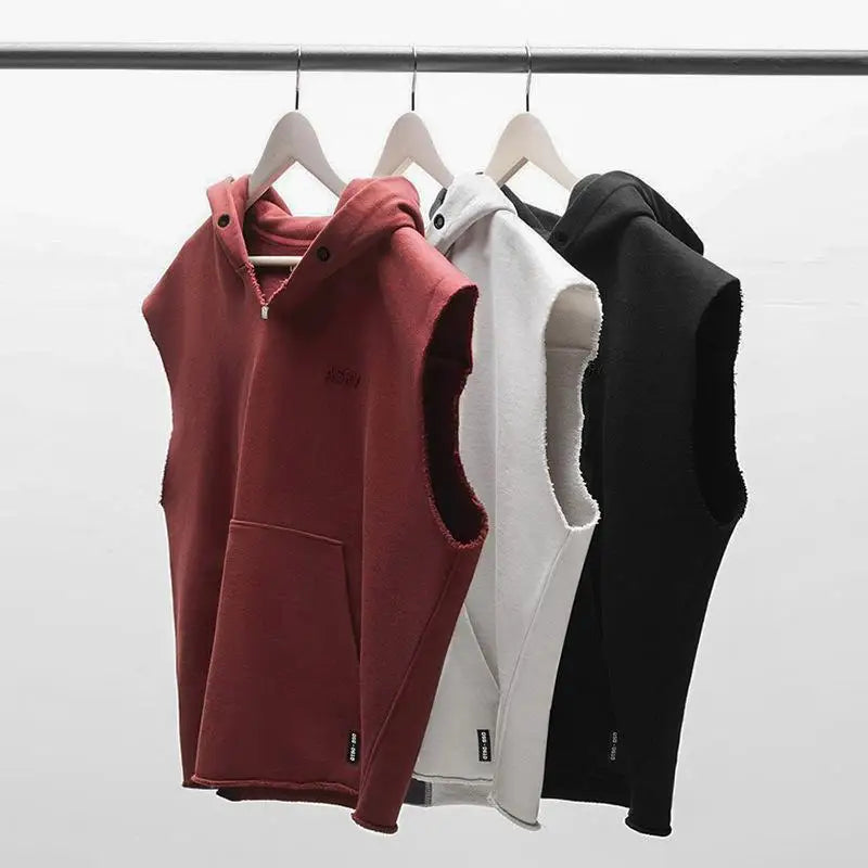 Colete Esportivo de Algodão Masculino Com Capuz