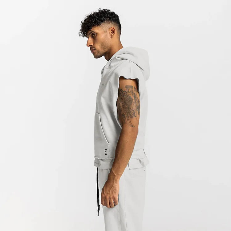 Colete Esportivo de Algodão Masculino Com Capuz