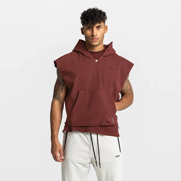 Colete Esportivo de Algodão Masculino Com Capuz