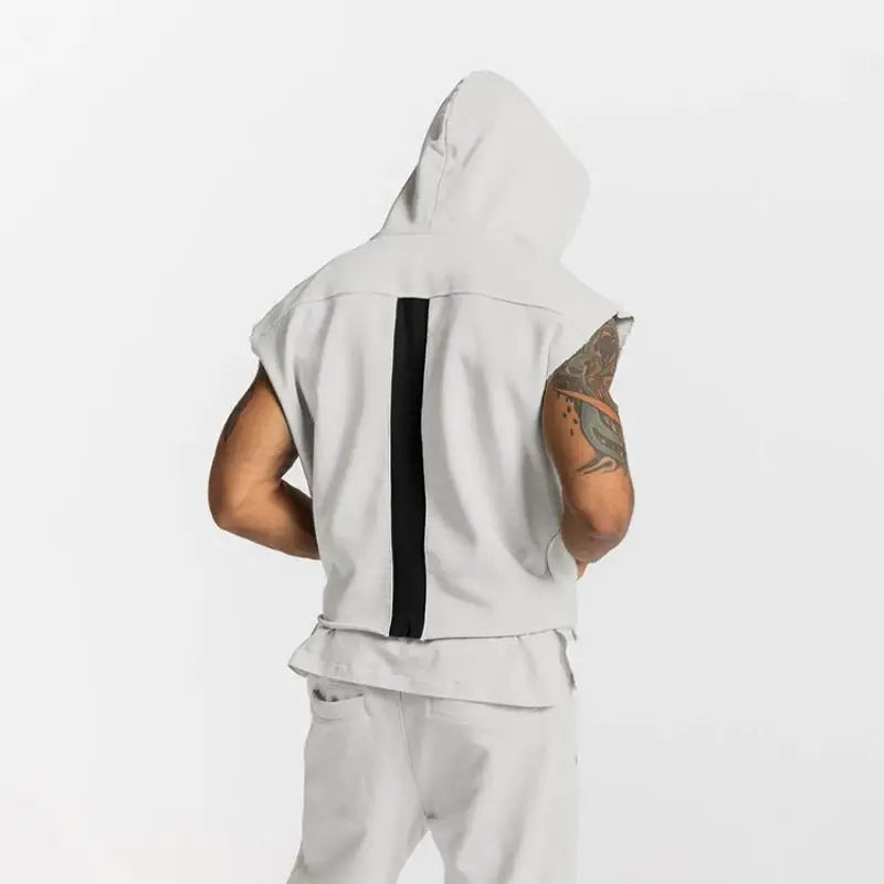 Colete Esportivo de Algodão Masculino Com Capuz