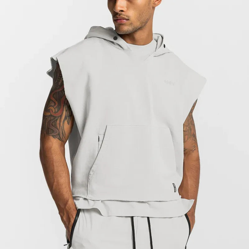 Colete Esportivo de Algodão Masculino Com Capuz